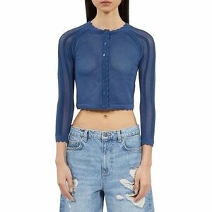 The Kooples Mesh Cardigan Womens S Blue Sheer Crop Y2K Fairy Grunge